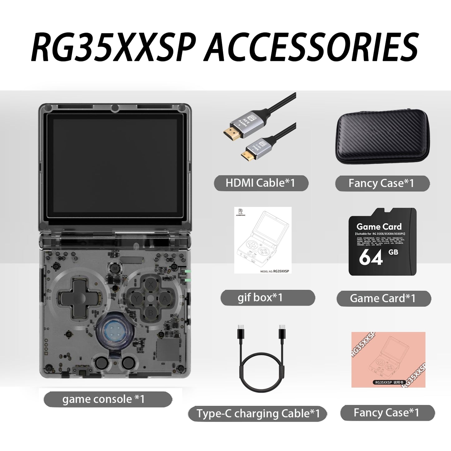 【Value for Money Bundle】Anbernic RG35XX SP【Buy 1 Get 1 HDMI Cable+1 Fancy Case+1 Screen Protector+1 Type-C Charging Cable】Handheld Game Console 3.5-Inch IPS Screen 20,000 Retro Game Playable anbernicrg35xx sp