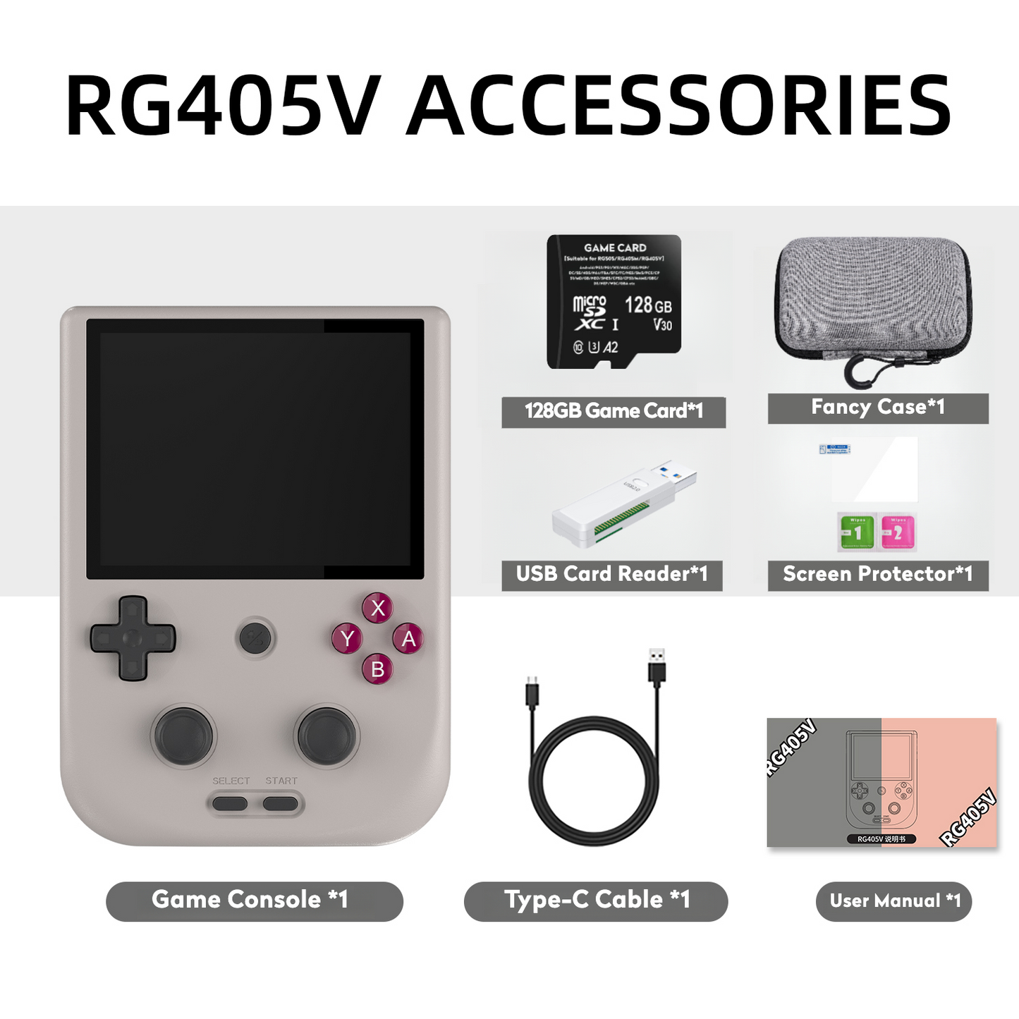 【Excellent Bundle】RG405V【Buy 1 Get 1Game Card(256G)+10 Customized Games+1 Card Reader+1 Fancy Case+1 Screen Protector+1 Type-C Cable】Handheld Game Console 4” IPS Touch Screen Android 12 T618 5500mAh 5G WiFi BT Heat Dissipation Over 22K Games 25 Emulators