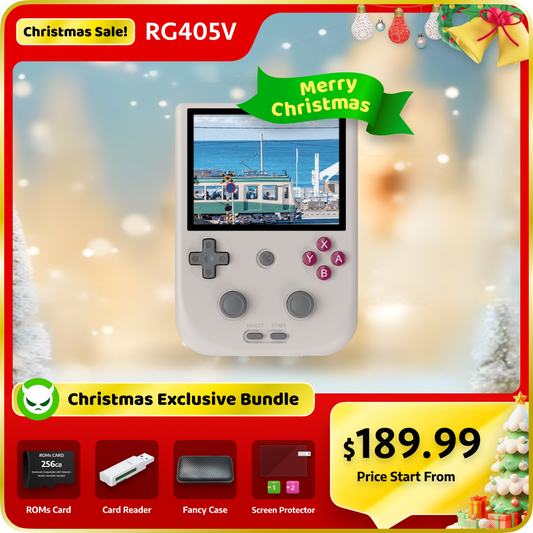 【Excellent Bundle】RG405V【Buy 1 Get 1Game Card(256G)+10 Customized Games+1 Card Reader+1 Fancy Case+1 Screen Protector+1 Type-C Cable】Handheld Game Console 4” IPS Touch Screen Android 12 T618 5500mAh 5G WiFi BT Heat Dissipation Over 22K Games 25 Emulators