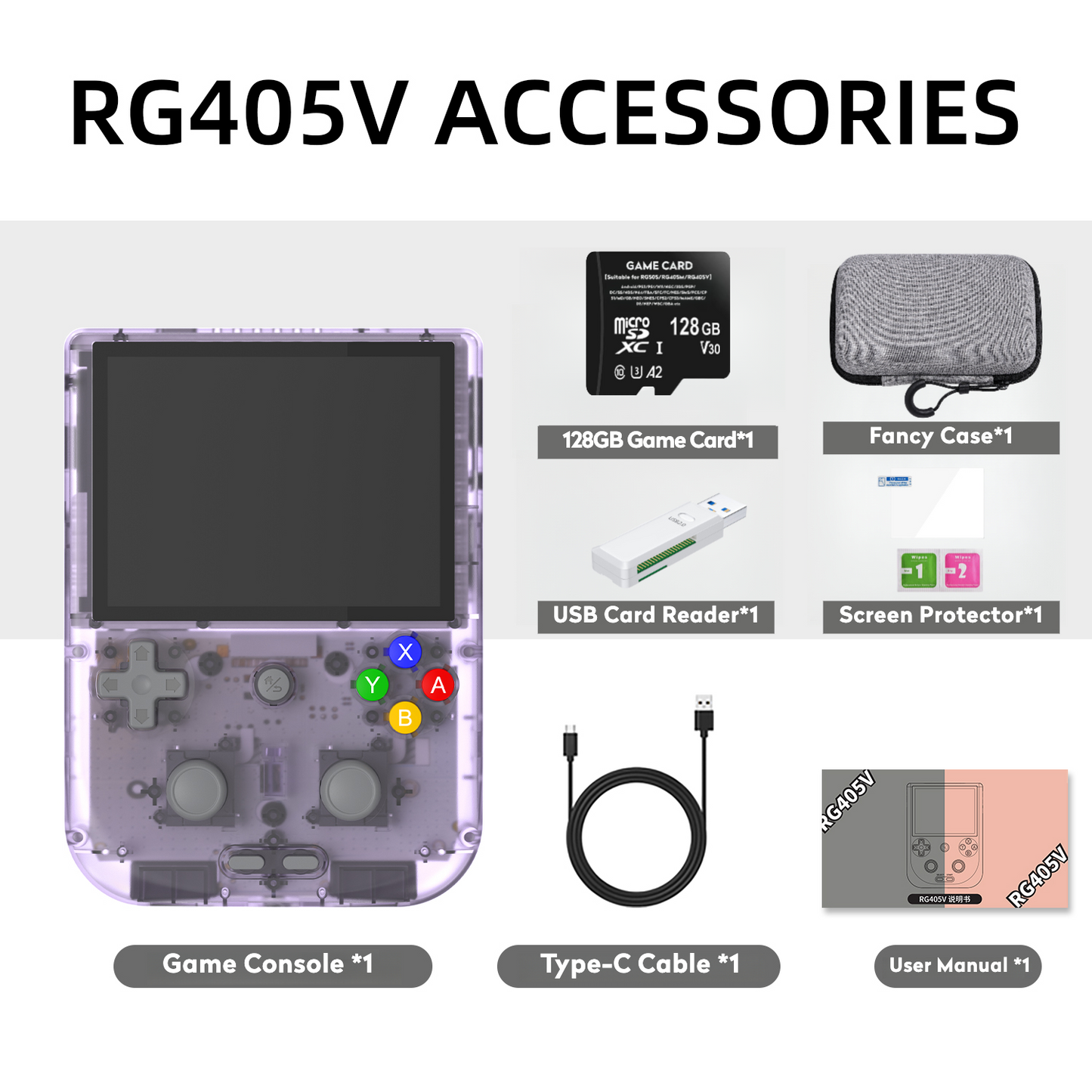 【Excellent Bundle】RG405V【Buy 1 Get 1Game Card(256G)+10 Customized Games+1 Card Reader+1 Fancy Case+1 Screen Protector+1 Type-C Cable】Handheld Game Console 4” IPS Touch Screen Android 12 T618 5500mAh 5G WiFi BT Heat Dissipation Over 22K Games 25 Emulators