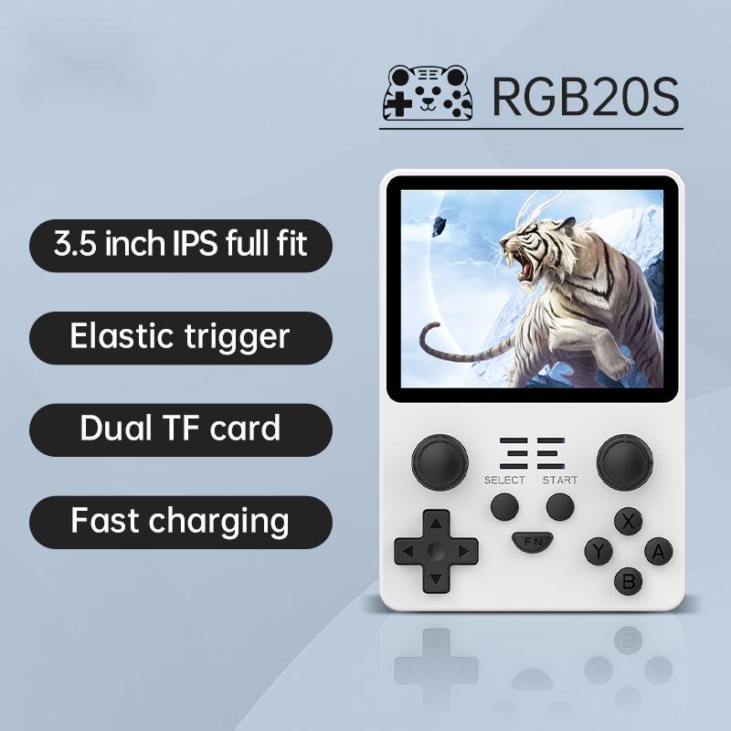 【Value Package】 Powkiddy RGB20S【Buy 1 Get 1 Fancy Case+1 Type-C Charging Cable+2 Tiger-pattern Stickers】Retro Handheld Game Console 64GB/128GB+16GB HD IPS-LCD Over 20 Emulators with 21K Selected Retro Games Playable