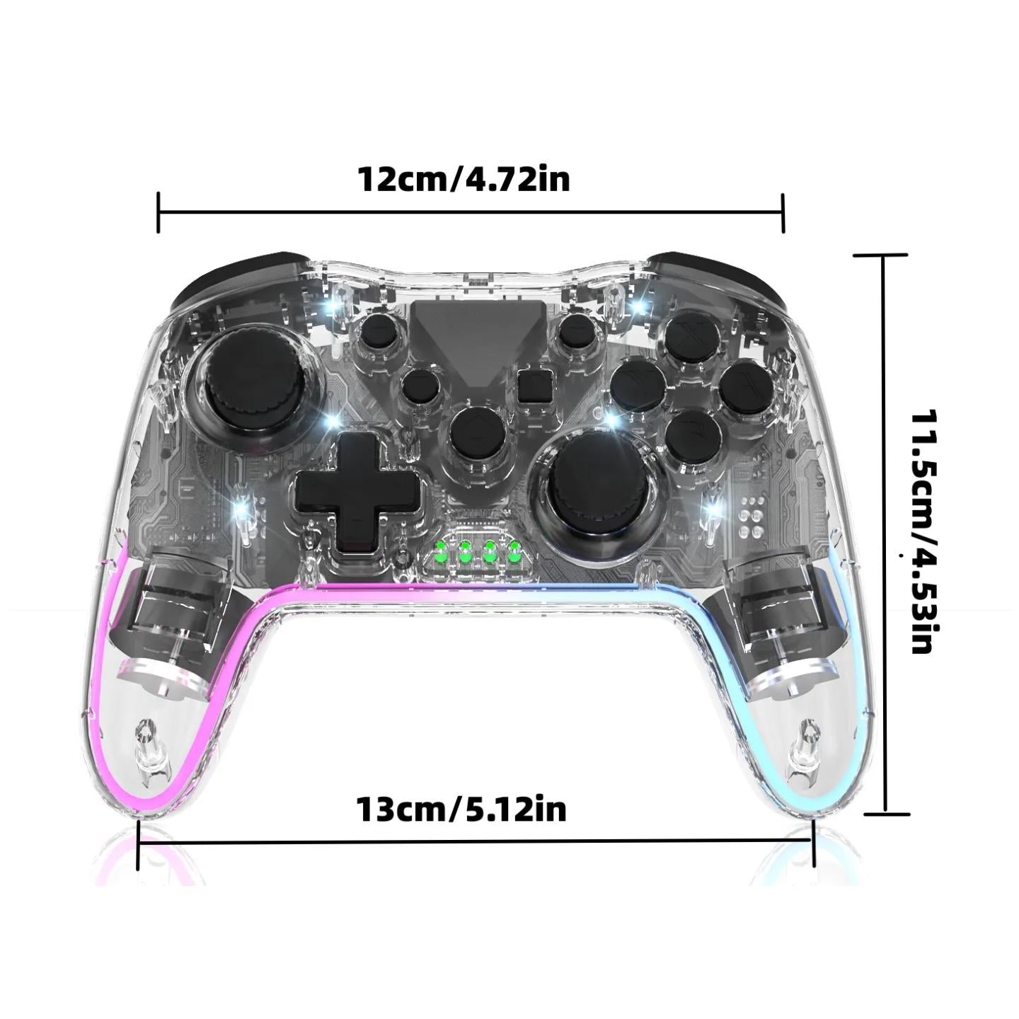 LED Controller Transparent glare switch Bluetooth wireless game handle wakes up and vibrates switch pro handle Compatible with all Anbernic Game Console and PC/Switch/Steam etc dualsenseedgecontroller