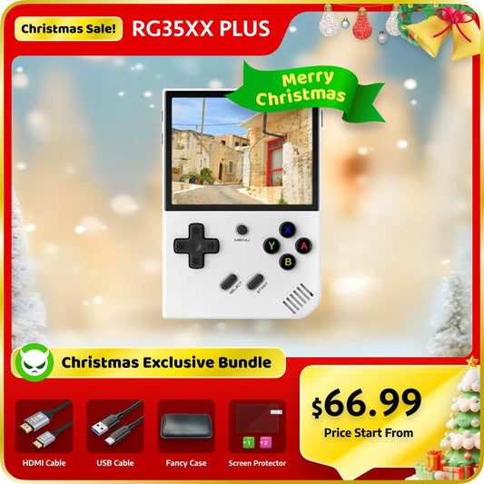 RG35XX Plus【Gift Bundle】【Buy 1 Get 1 HDMI Cable+1 Fancy Case+1 Screen Protector+1 Type-C Cable】Game Console 3.5 inch IPS Screen 3300mAh Battery Linux CPU Cortex-A53+1GB RAM Support WIFI BT more than 15 Emulators with over 18K games pre-installed