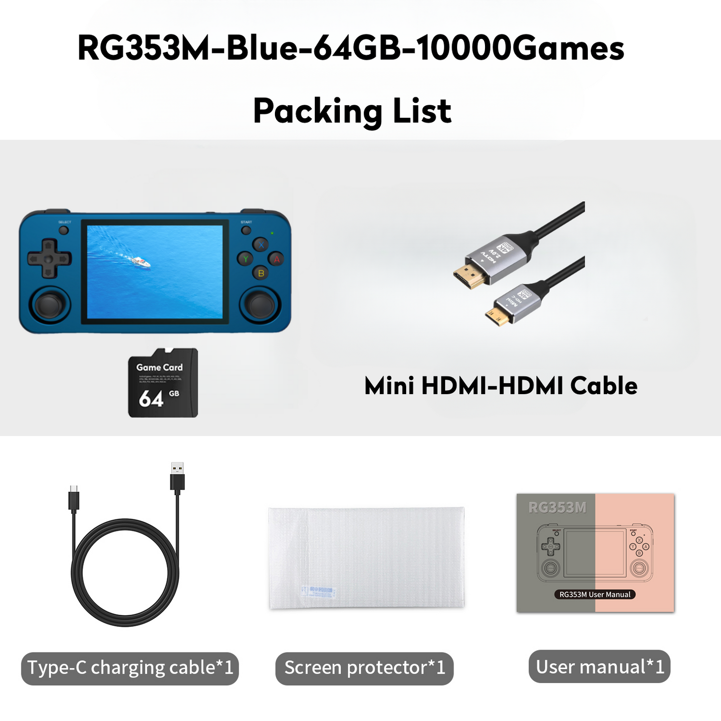 【Super Deal Package】ANBERNIC RG353M【Buy 1 Get 1 HDMI Cable+1 Fancy Case+1 Screen Protector+1 Type-C Cable 】Aluminum Alloy CNC Process Dual OS Android 11 + Linux System Support 5G WiFi 4.2 Bluetooth HDMI Touchable Screen Over 26 Emulators with 27000 Games