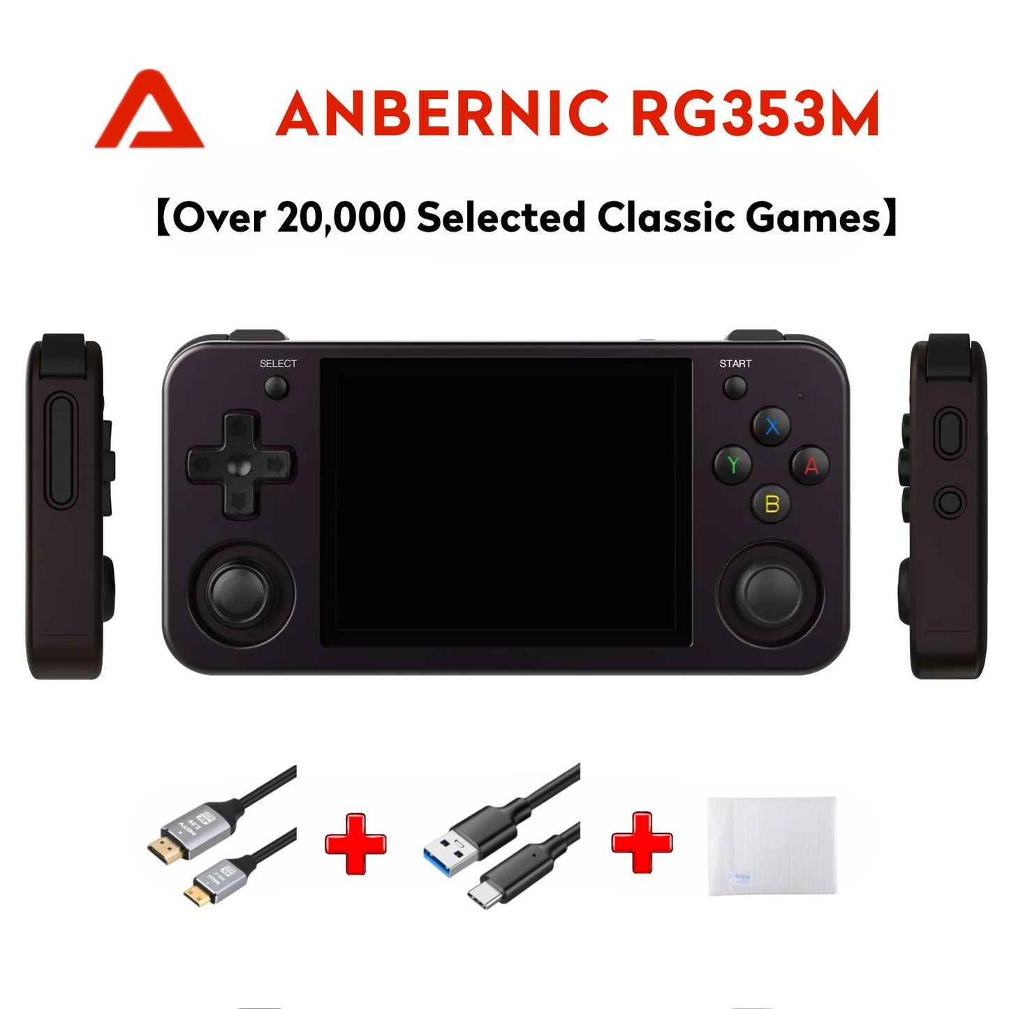 【Super Deal Package】ANBERNIC RG353M【Buy 1 Get 1 HDMI Cable+1 Fancy Case+1 Screen Protector+1 Type-C Cable 】Aluminum Alloy CNC Process Dual OS Android 11 + Linux System Support 5G WiFi 4.2 Bluetooth HDMI Touchable Screen Over 26 Emulators with 27000 Games