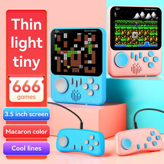 【Family Package】G7 【Buy 1 Get 1 Controller+1 AV Cable+1 USB Cable+1 Type-C Cable】Retro Game Console Handheld Macaron High Quality 3.5 Inch Screen TV Connection Mini Lightweight Game Player For One or Two Player Built in 666 Classic Retro Video Games