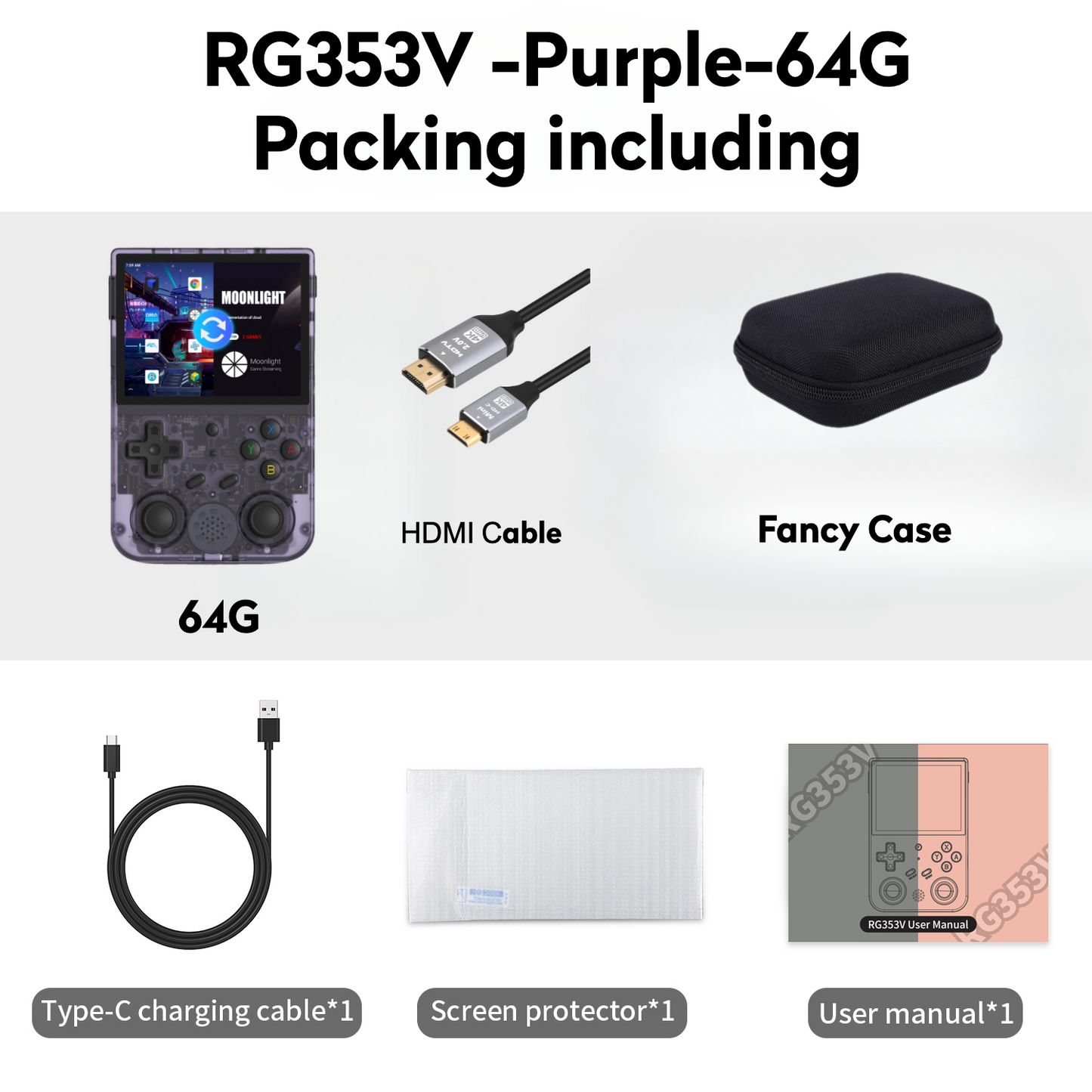 【Super Bundle】Anbernic RG353V【Buy 1 Get 1 HDMI Cable+1 Fancy Case+1 Screen Protector+1 Type-C Cable 】Handheld Game Console 3.5-Inches Display Touchable Screen Dual OS Android 11, Linux System Support 5G WiFi 4.2 Bluetooth Over 27,000Games Playable