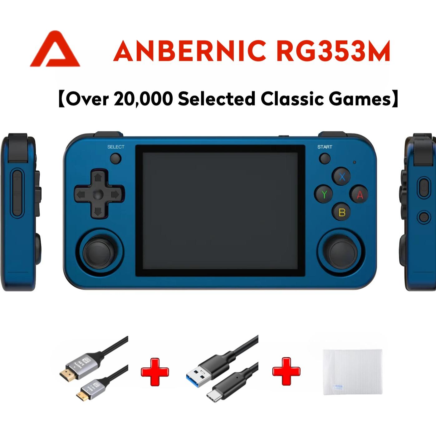 【Super Deal Package】ANBERNIC RG353M【Buy 1 Get 1 HDMI Cable+1 Fancy Case+1 Screen Protector+1 Type-C Cable 】Aluminum Alloy CNC Process Dual OS Android 11 + Linux System Support 5G WiFi 4.2 Bluetooth HDMI Touchable Screen Over 26 Emulators with 27000 Games