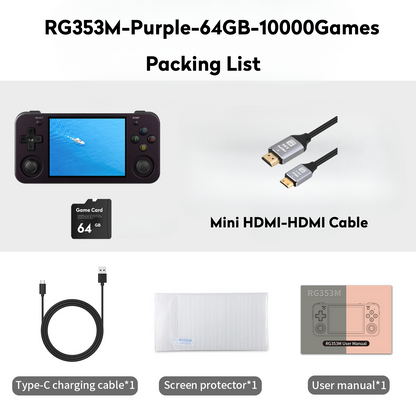 【Super Deal Package】ANBERNIC RG353M【Buy 1 Get 1 HDMI Cable+1 Fancy Case+1 Screen Protector+1 Type-C Cable 】Aluminum Alloy CNC Process Dual OS Android 11 + Linux System Support 5G WiFi 4.2 Bluetooth HDMI Touchable Screen Over 26 Emulators with 27000 Games