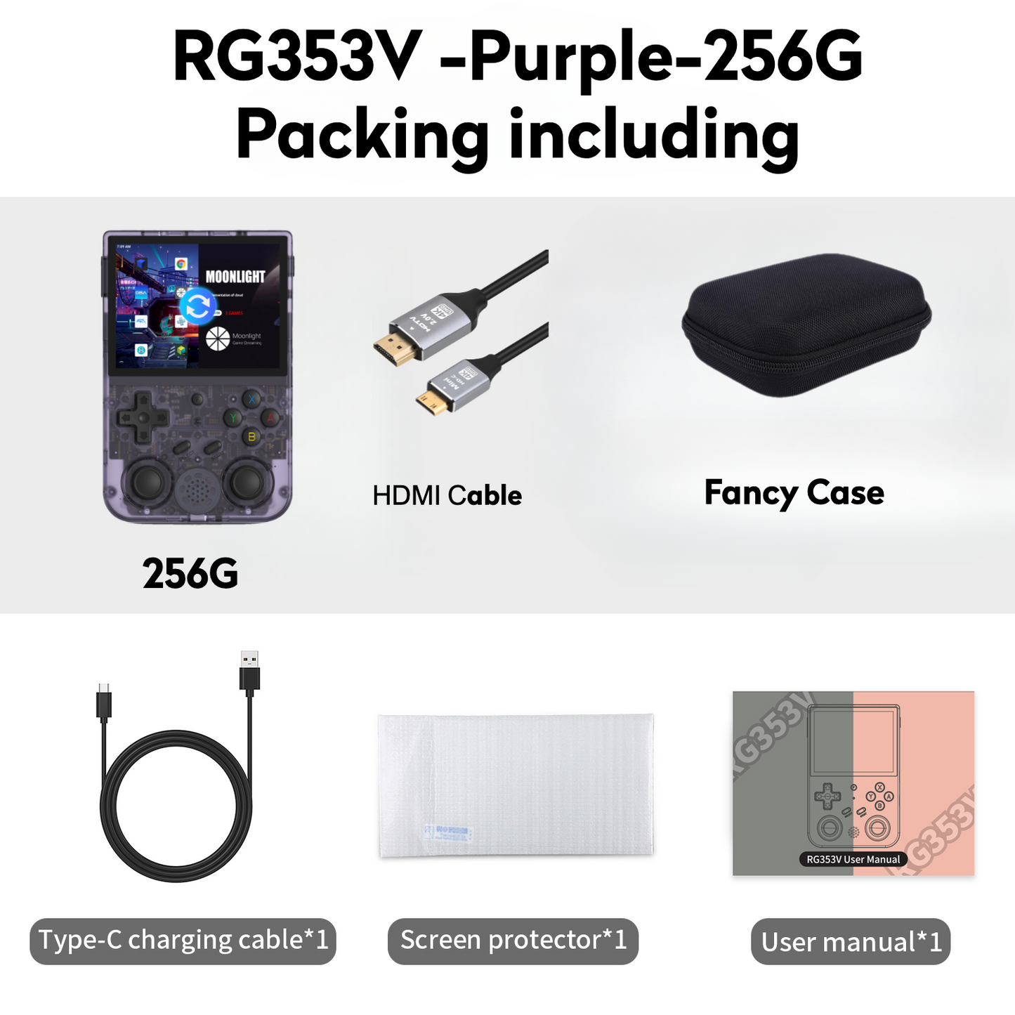 【Super Bundle】Anbernic RG353V【Buy 1 Get 1 HDMI Cable+1 Fancy Case+1 Screen Protector+1 Type-C Cable 】Handheld Game Console 3.5-Inches Display Touchable Screen Dual OS Android 11, Linux System Support 5G WiFi 4.2 Bluetooth Over 27,000Games Playable