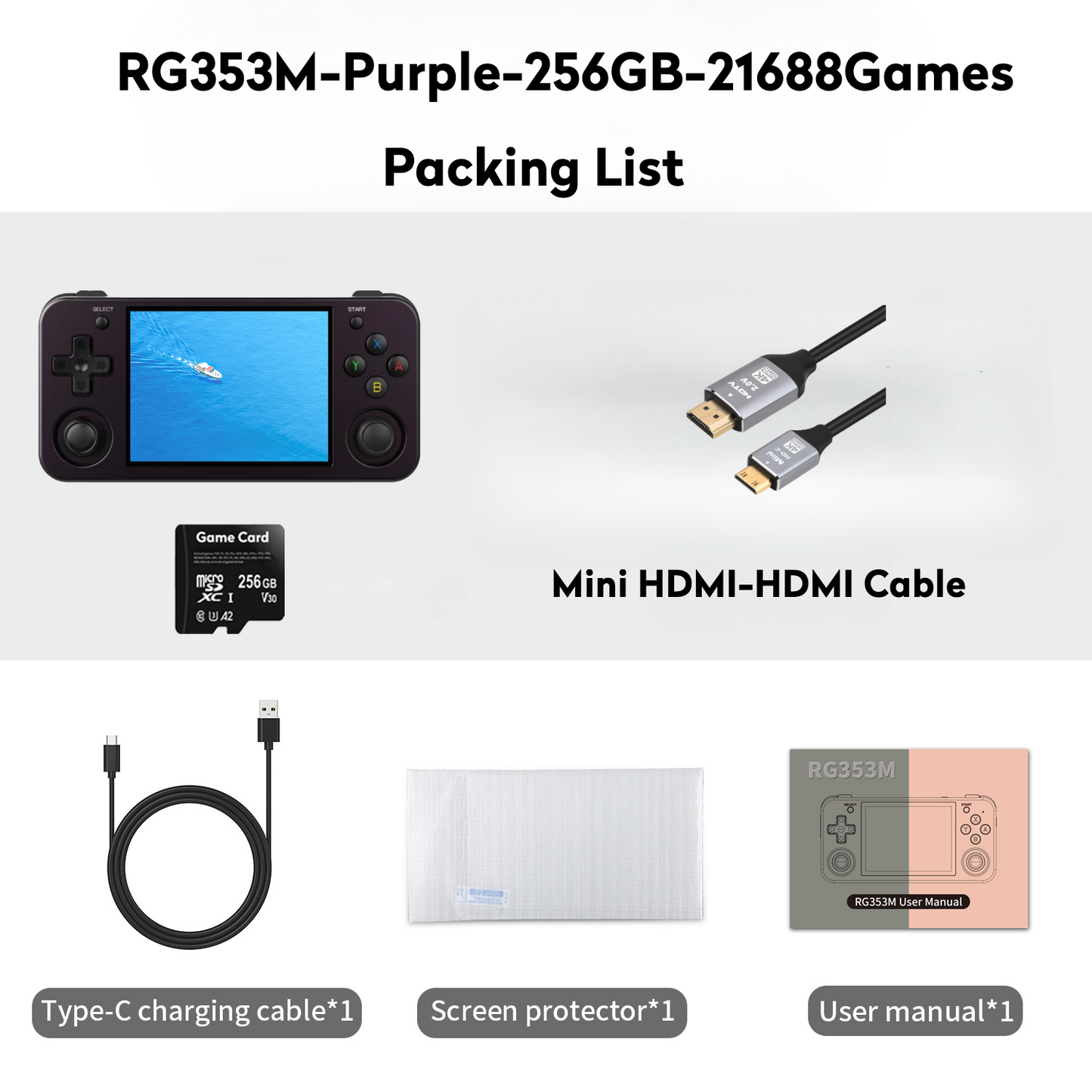 【Super Deal Package】ANBERNIC RG353M【Buy 1 Get 1 HDMI Cable+1 Fancy Case+1 Screen Protector+1 Type-C Cable 】Aluminum Alloy CNC Process Dual OS Android 11 + Linux System Support 5G WiFi 4.2 Bluetooth HDMI Touchable Screen Over 26 Emulators with 27000 Games