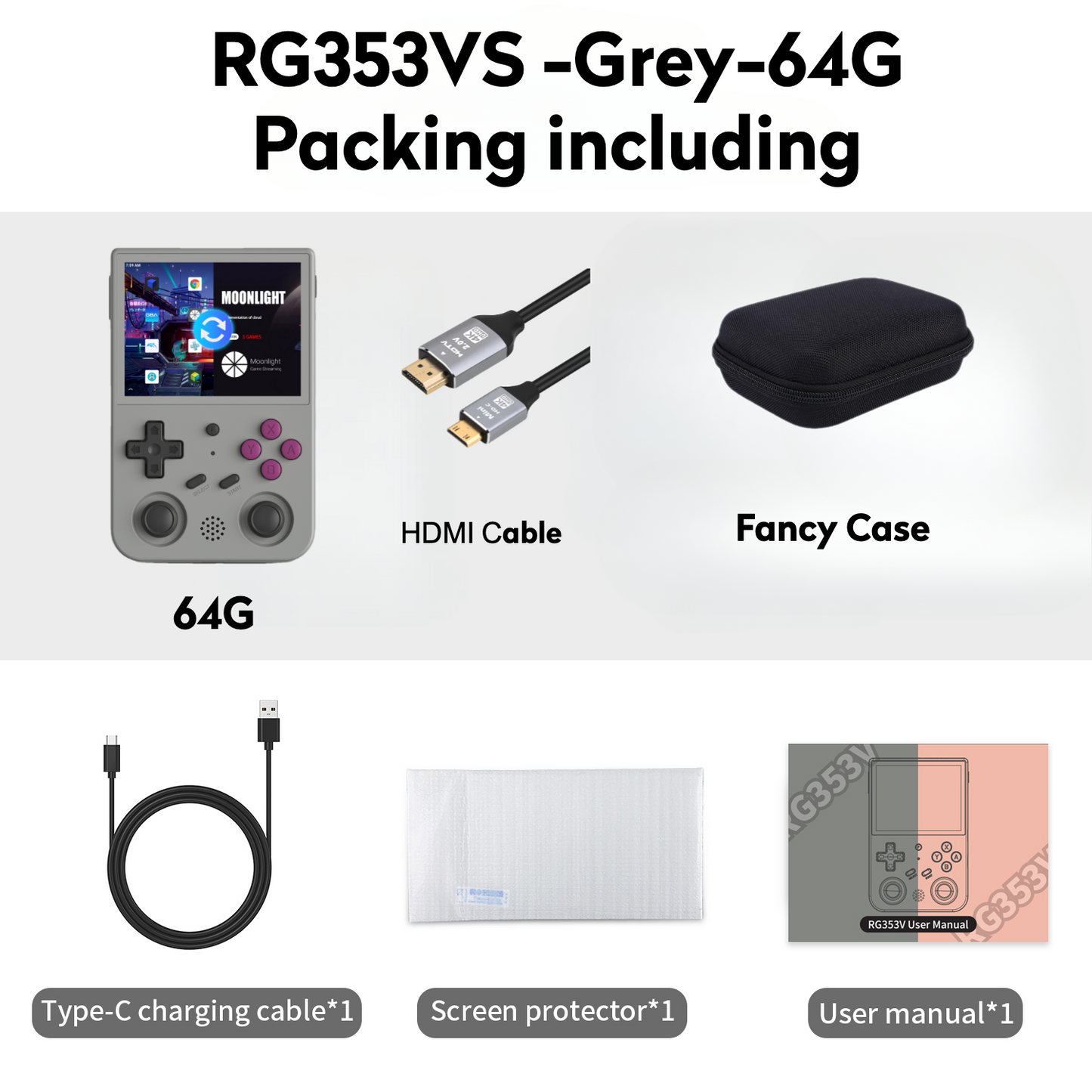 【Super Value Bundle】Anbernic RG353VS【HDMI Cable+Fancy Case+Screen Protector+Type-C Charging Cable 】Handheld Game Console 3.5-Inch IPS Screen Linux System Supports 5G WiFi 4.2 Bluetooth Online Fighting Streaming and HDMI, Over 27K Games Playable