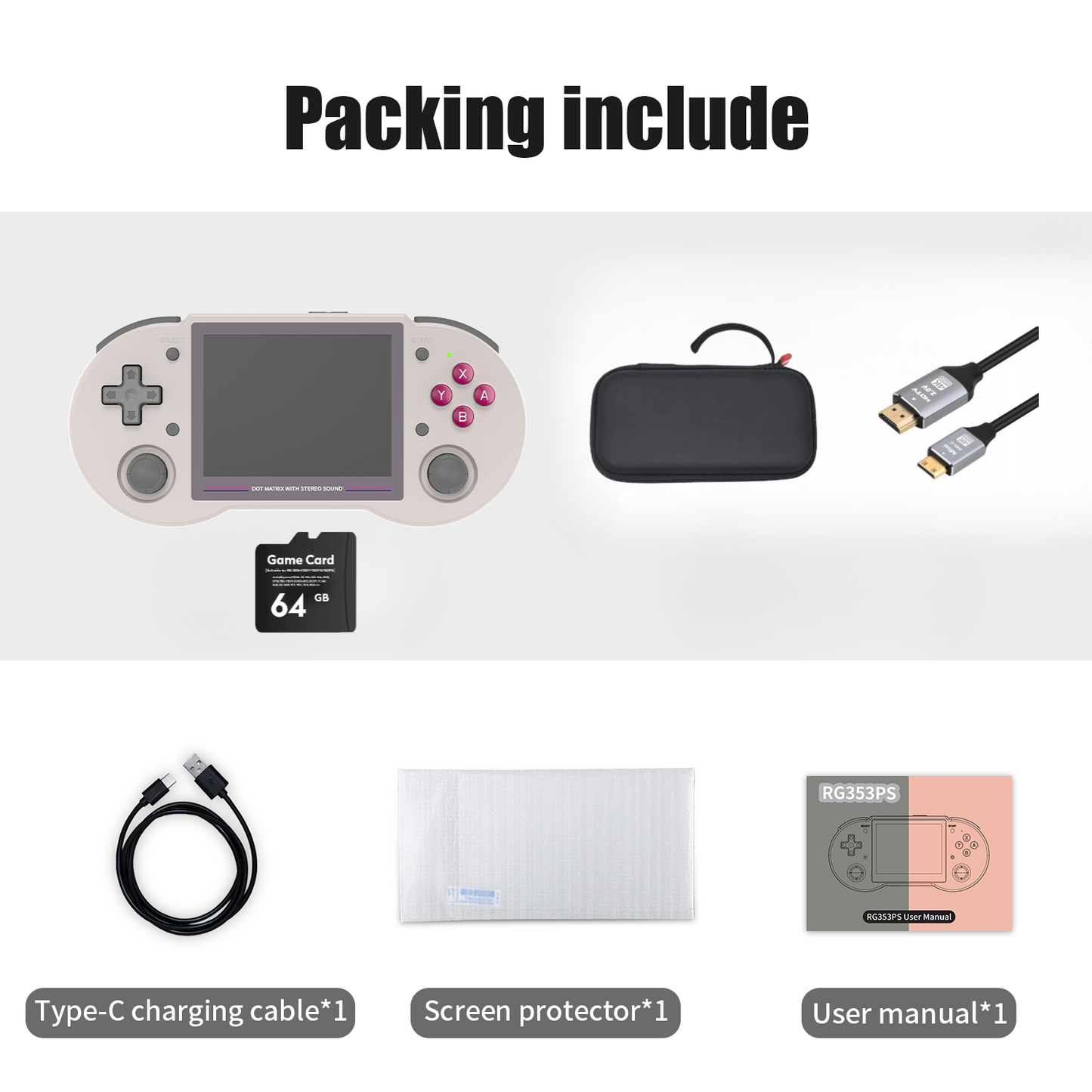 【Benifit Bundle】Anbernic RG353PS【Buy 1 Get 1 HDMI Cable+1 Fancy Case+1 Screen Protector+1 Type-C Cable】64 Bit Handheld Game Console Linux System 3.5-inch IPS Screen HDMI-compatible 2.4G/5G Wifi 4.2 Bluetooth Over 26 Emulators with 27K Games Pre-installed