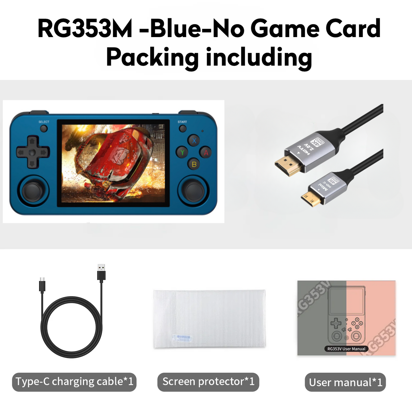 【Super Deal Package】ANBERNIC RG353M【Buy 1 Get 1 HDMI Cable+1 Fancy Case+1 Screen Protector+1 Type-C Cable 】Aluminum Alloy CNC Process Dual OS Android 11 + Linux System Support 5G WiFi 4.2 Bluetooth HDMI Touchable Screen Over 26 Emulators with 27000 Games