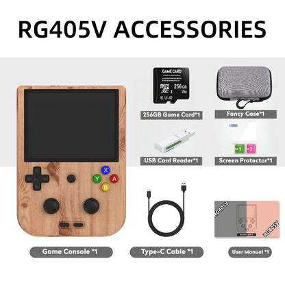 【Excellent Bundle】RG405V【Buy 1 Get 1Game Card(256G)+10 Customized Games+1 Card Reader+1 Fancy Case+1 Screen Protector+1 Type-C Cable】Handheld Game Console 4” IPS Touch Screen Android 12 T618 5500mAh 5G WiFi BT Heat Dissipation Over 22K Games 25 Emulators