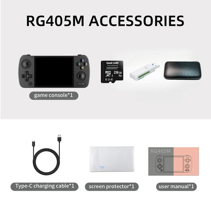 Anbernic RG405M【Superb Bundle】【Buy 1 Get 256GB Game Card+1 USB card reader+1 Fancy Case+1 Screen Protector+1 Type-C Cable】Handheld Game Console Aluminum Alloy CNC Android 12 System Google Play 4.0 Inch IPS Touch Screen 20K Games 26 Emulators