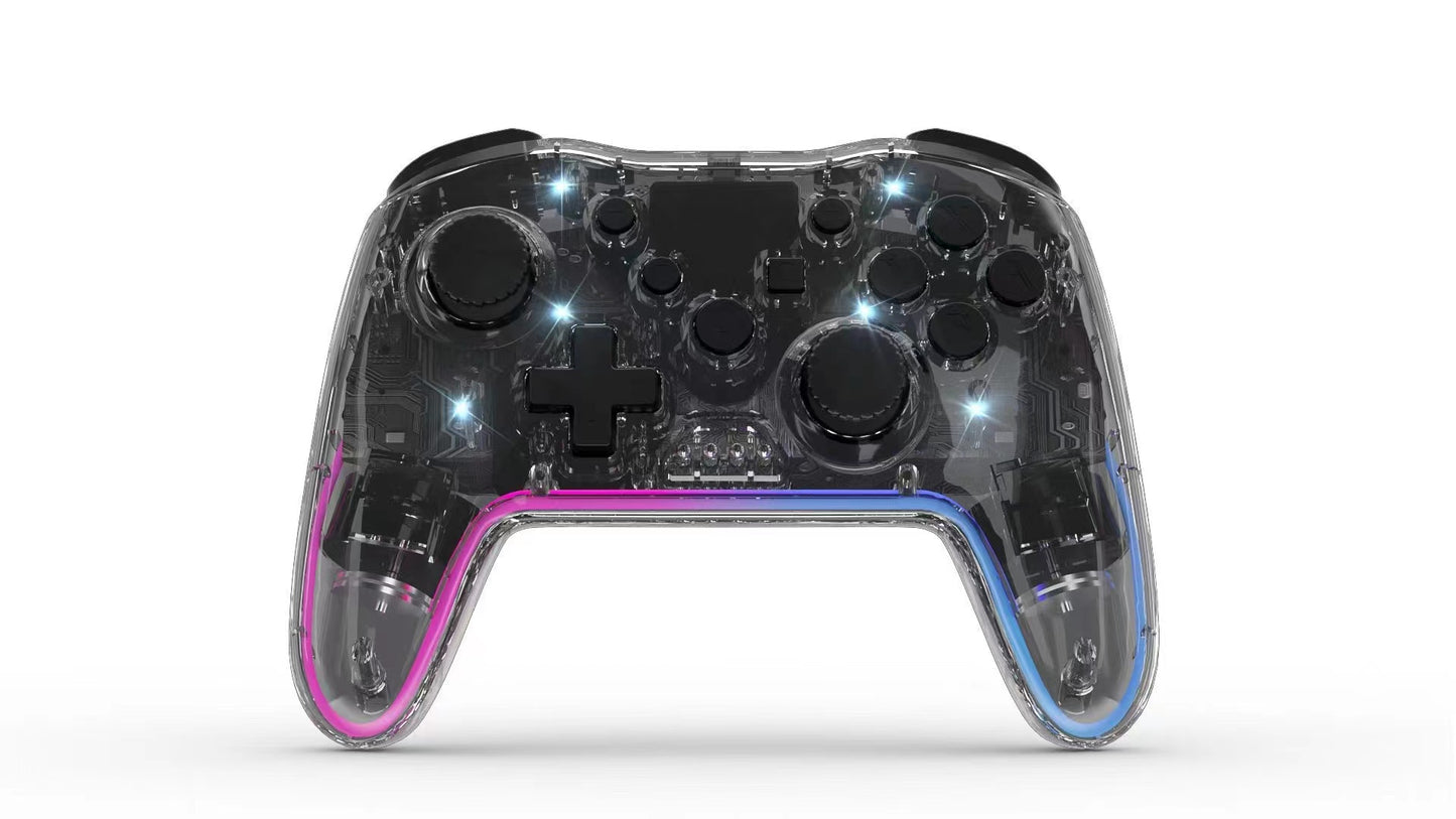 LED Controller Transparent glare switch Bluetooth wireless game handle wakes up and vibrates switch pro handle Compatible with all Anbernic Game Console and PC/Switch/Steam etc dualsenseedgecontroller